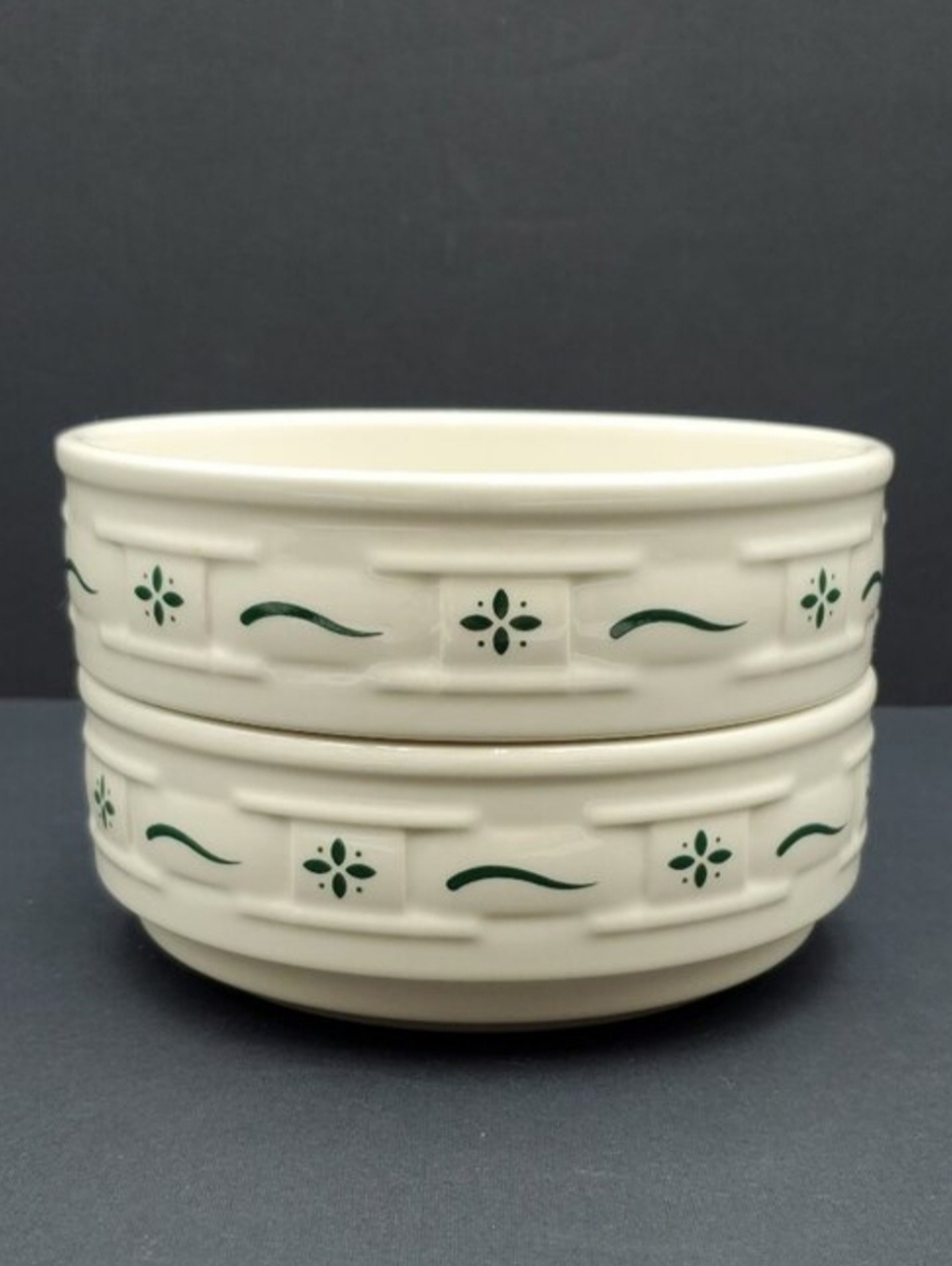 Longaberger Woven Traditions Heritage Green Pottery Cereal /Soup Bowls Set Of 2